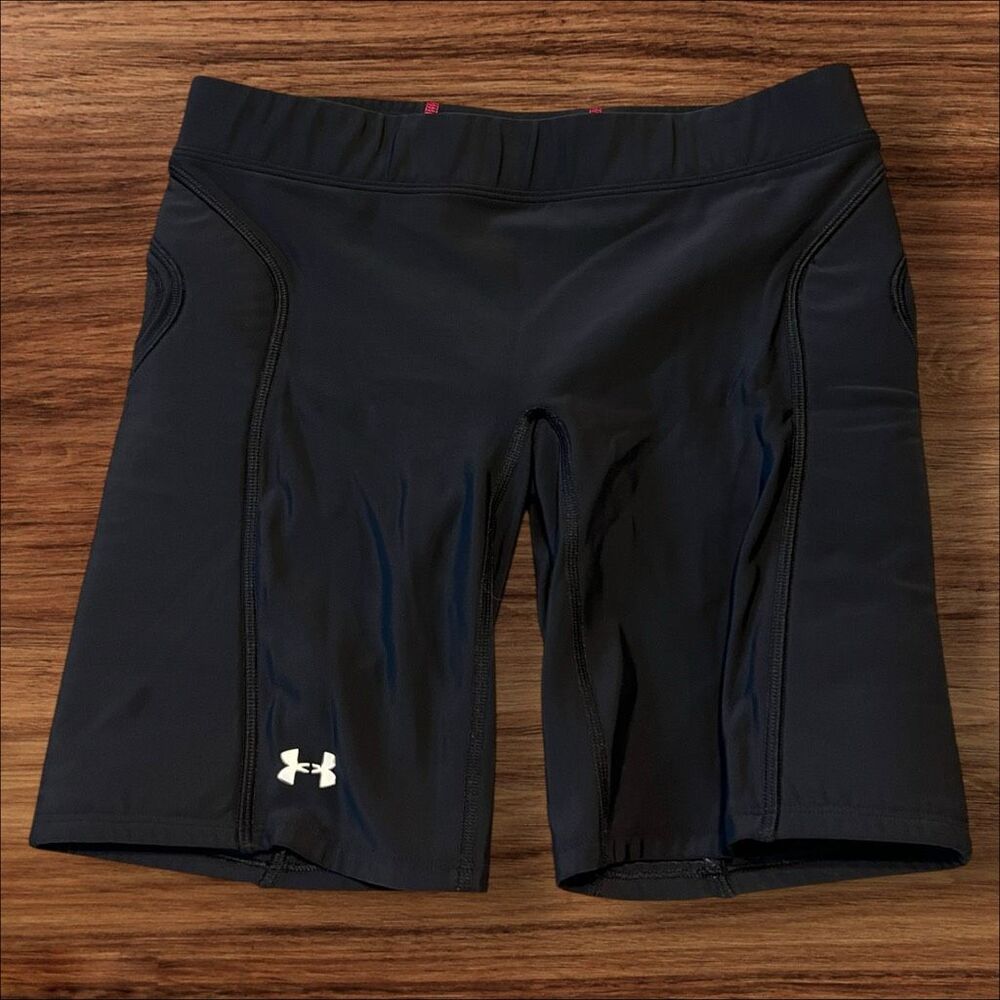 ☑️ Under Armour HeatGear Padded Softball Baseball Slider Shorts Black Pink Size